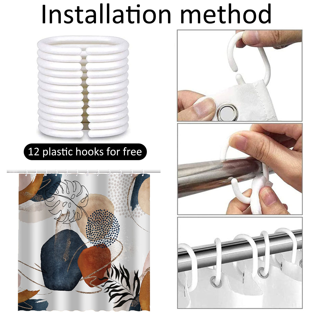 Dznils Abstract Shower Curtain, Boho Mid Century Modern Neutral Geometric Bathroom Curtain Decor with 12 Hooks, 72" x 72" - Image 4