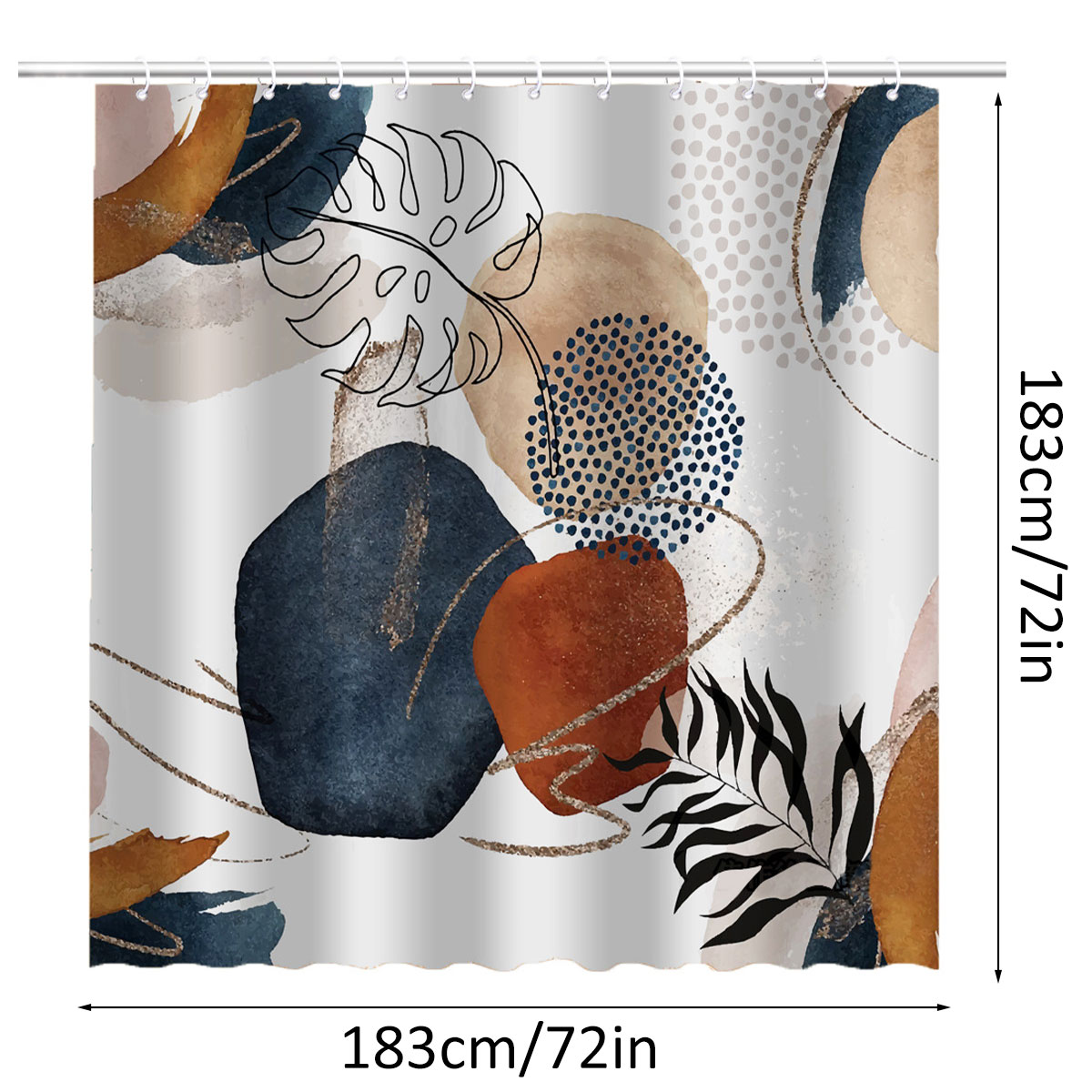 Dznils Abstract Shower Curtain, Boho Mid Century Modern Neutral Geometric Bathroom Curtain Decor with 12 Hooks, 72" x 72" - Image 3