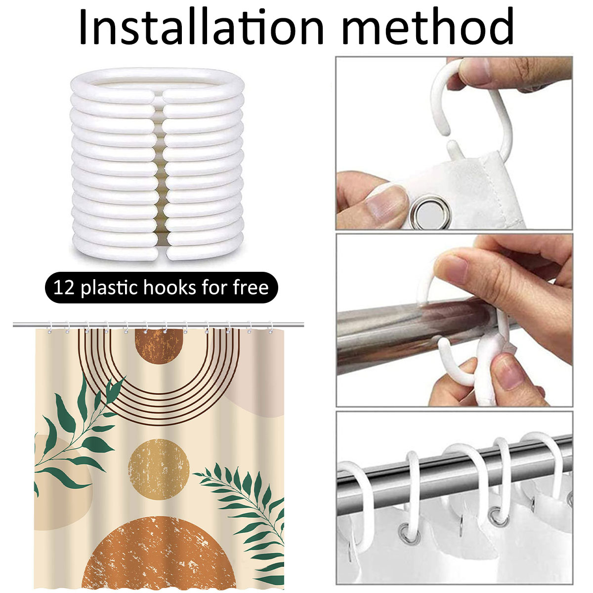 Dznils Abstract Shower Curtain, Boho Mid Century Modern Neutral Geometric Bathroom Curtain Decor with 12 Hooks, 72" x 72" - Image 11