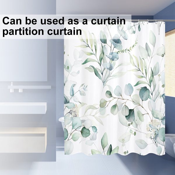 Dznils Blue Floral Fabric Shower Curtain, Watercolor Botanical Patterned with 12 Hooks, 72" x 72" - Image 16