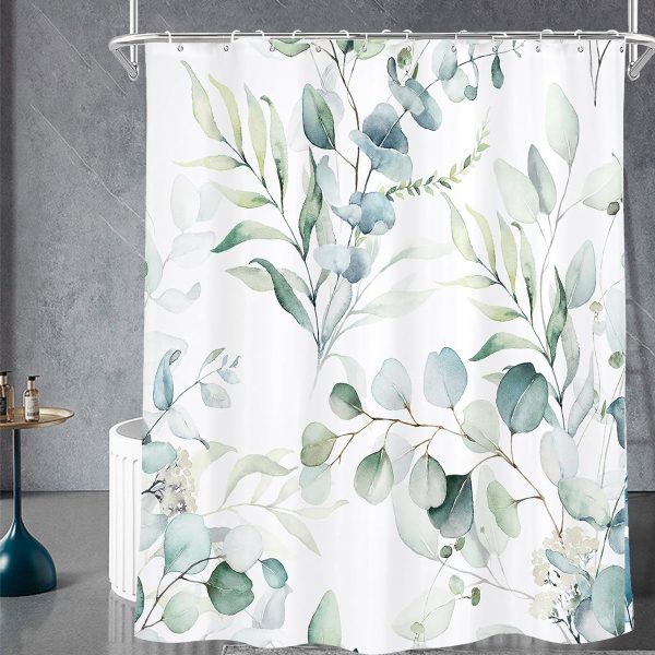 Dznils Blue Floral Fabric Shower Curtain, Watercolor Botanical Patterned with 12 Hooks, 72" x 72" - Image 15