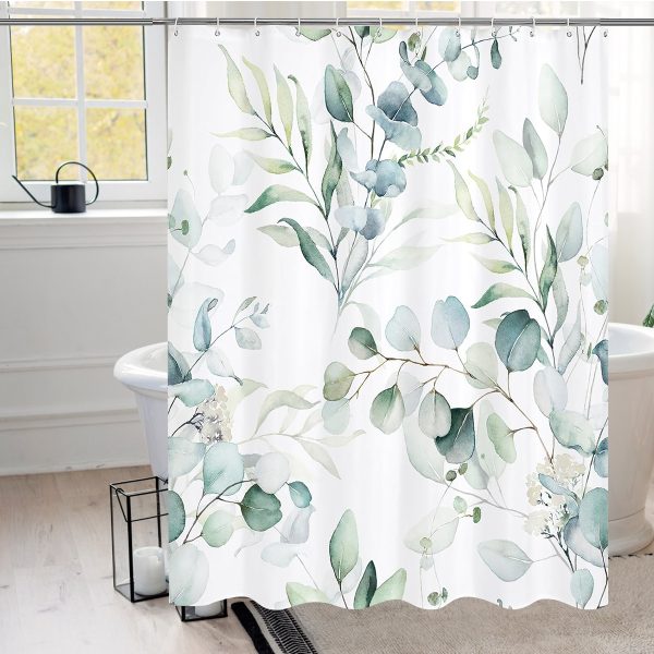 Dznils Blue Floral Fabric Shower Curtain, Watercolor Botanical Patterned with 12 Hooks, 72" x 72" - Image 14