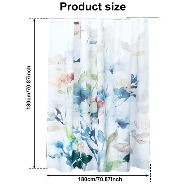 Dznils Blue Floral Fabric Shower Curtain, Watercolor Botanical Patterned with 12 Hooks, 72" x 72" - Image 12
