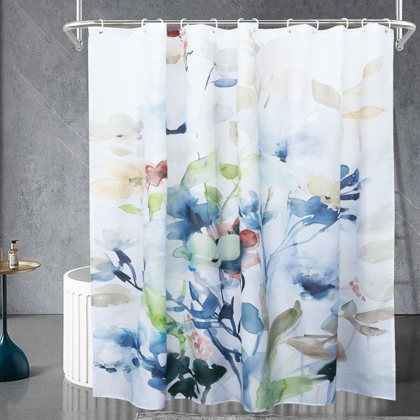 Dznils Blue Floral Fabric Shower Curtain, Watercolor Botanical Patterned with 12 Hooks, 72" x 72" - Image 11