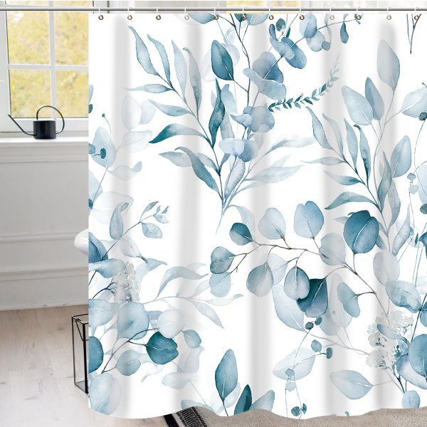 Dznils Blue Floral Fabric Shower Curtain, Watercolor Botanical Patterned with 12 Hooks, 72" x 72" - Image 8