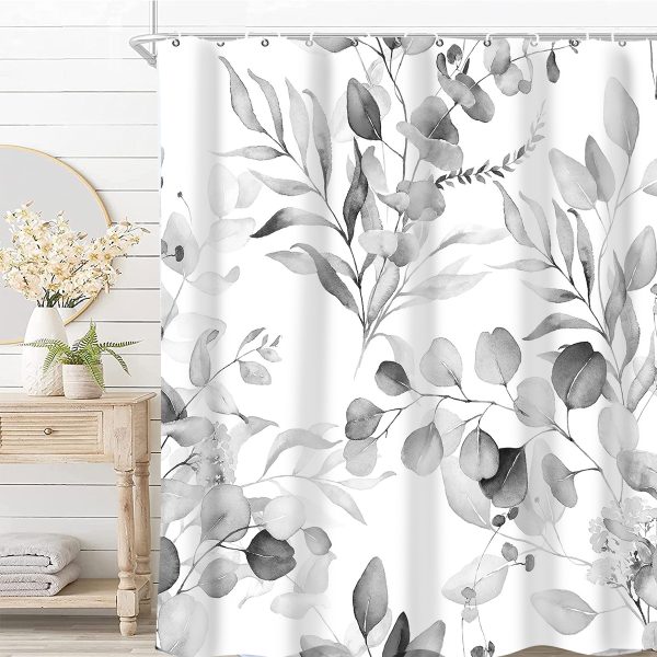 Dznils Blue Floral Fabric Shower Curtain, Watercolor Botanical Patterned with 12 Hooks, 72" x 72" - Image 7