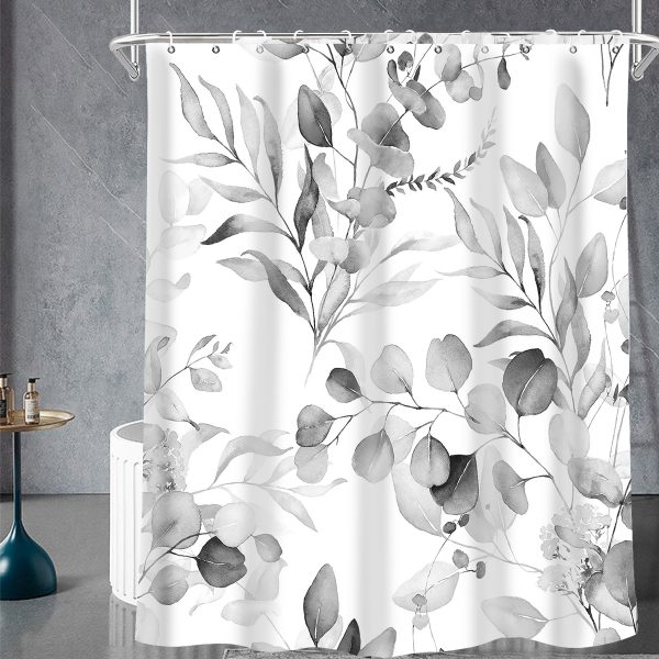 Dznils Blue Floral Fabric Shower Curtain, Watercolor Botanical Patterned with 12 Hooks, 72" x 72" - Image 6