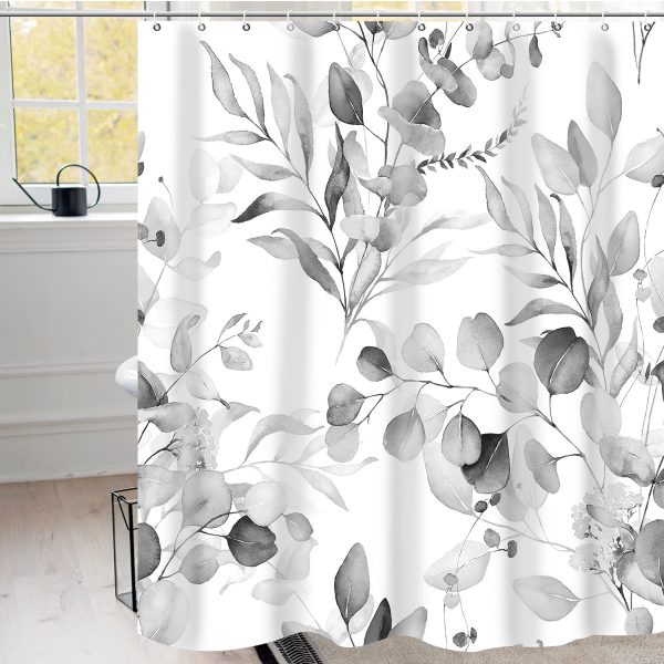 Dznils Blue Floral Fabric Shower Curtain, Watercolor Botanical Patterned with 12 Hooks, 72" x 72" - Image 5