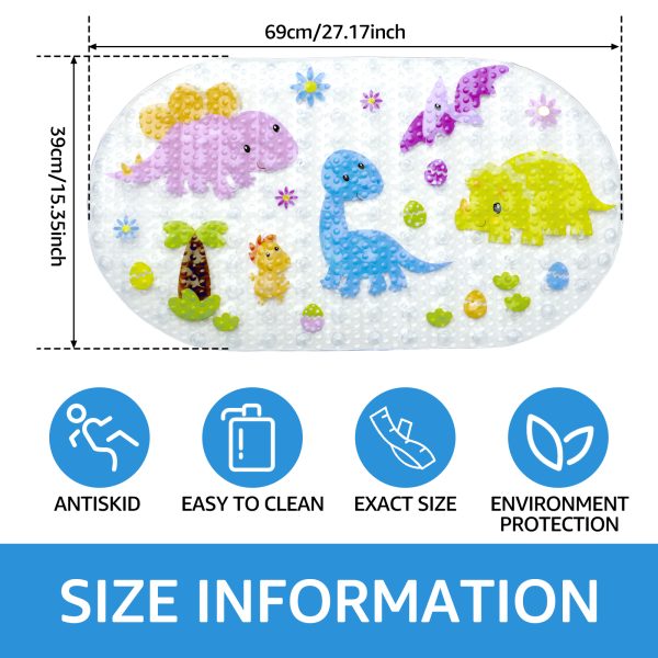 Dznils Kids Bath Mat for Tub, Non-Slip Bathtub Mat, Cartoon Dinosaur Patterned Shower Mat, 15" x 27" - Image 10