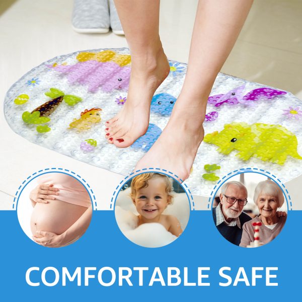 Dznils Kids Bath Mat for Tub, Non-Slip Bathtub Mat, Cartoon Dinosaur Patterned Shower Mat, 15" x 27" - Image 9