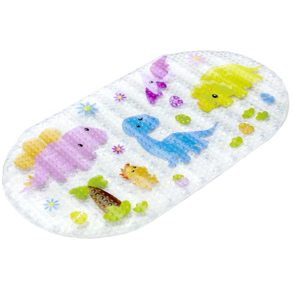 Dznils Kids Bath Mat for Tub, Non-Slip Bathtub Mat, Cartoon Dinosaur Patterned Shower Mat, 15" x 27"
