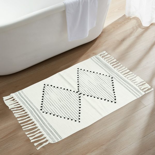 Dznils Boho Bathroom Rugs, Farmhouse Geometric Polyester Bath Mat with Tassel, 24" x 35" - Image 9