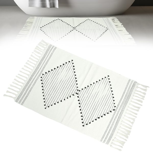 Dznils Boho Bathroom Rugs, Farmhouse Geometric Polyester Bath Mat with Tassel, 24" x 35" - Image 3