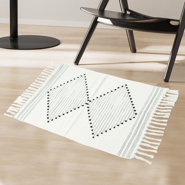Dznils Boho Bathroom Rugs, Farmhouse Geometric Polyester Bath Mat with Tassel, 24" x 35" - Image 2