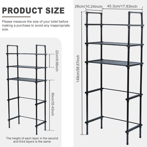 Dznils Over the Toilet Storage Shelf, 3-Tier Steel Bathroom Storage Organizer Space Saver - Image 2
