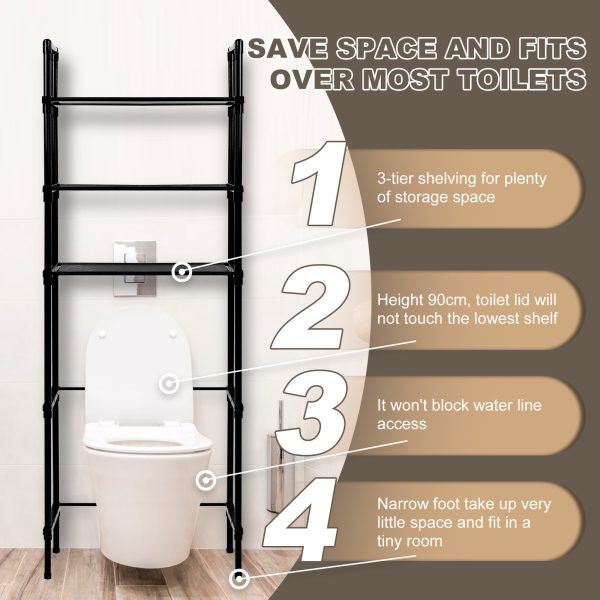 Dznils Over the Toilet Storage Shelf, 3-Tier Steel Bathroom Storage Organizer Space Saver - Image 9