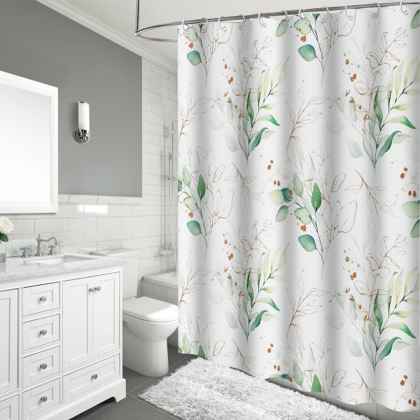 Dznils Blue Floral Fabric Shower Curtain, Watercolor Botanical Patterned with 12 Hooks, 72" x 72" - Image 4