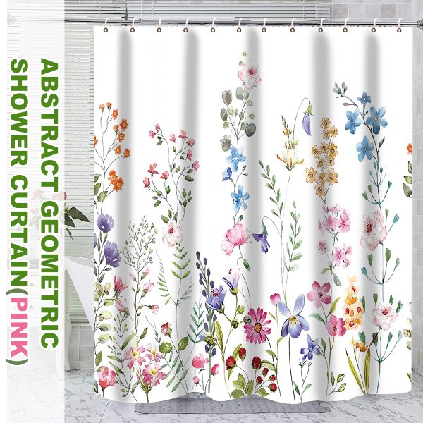Dznils White Floral Fabric Shower Curtain, Watercolor Bathroom Curtain with Hooks, 72" x 72" - Image 5
