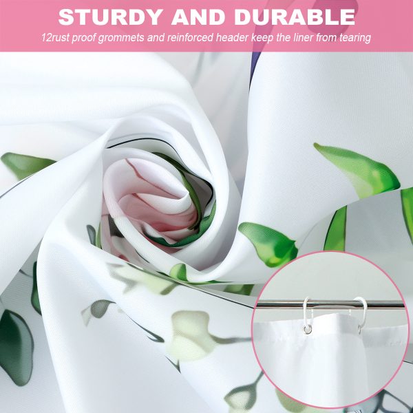 Dznils White Floral Fabric Shower Curtain, Watercolor Bathroom Curtain with Hooks, 72" x 72" - Image 7