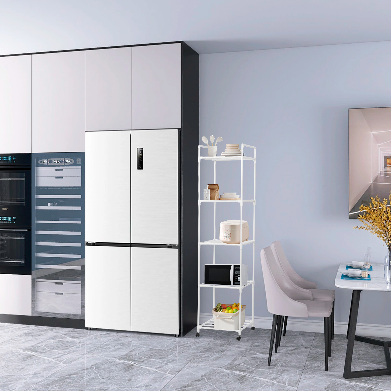 Dznils 4-Tier Metal Bathroom Storage Shelf Unit Space Saver, with Caster Wheels - Image 8