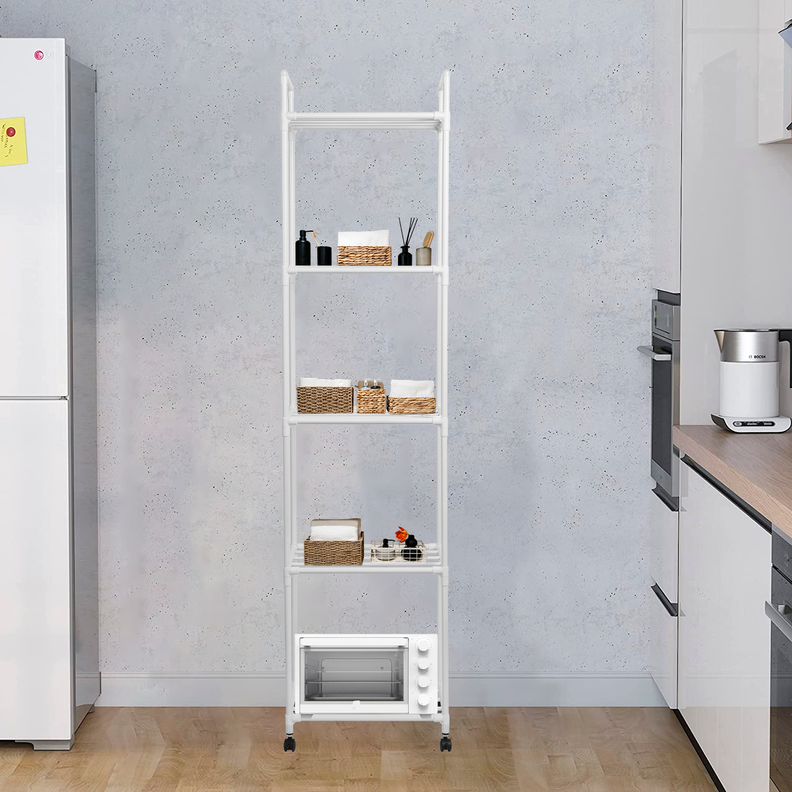 Dznils 4-Tier Metal Bathroom Storage Shelf Unit Space Saver, with Caster Wheels - Image 9