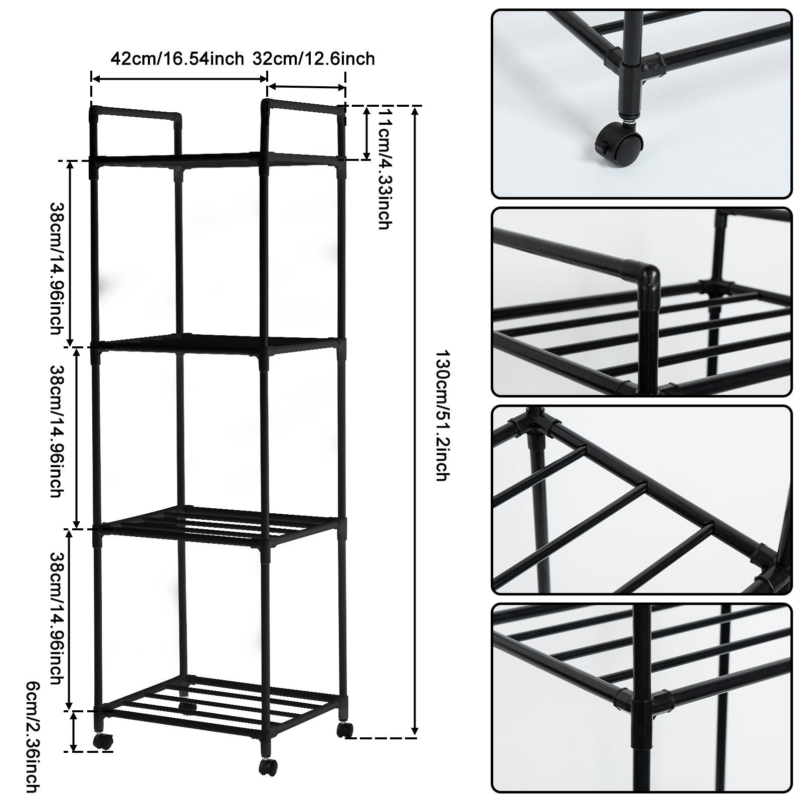 Dznils 4-Tier Metal Bathroom Storage Shelf Unit Space Saver, with Caster Wheels - Image 2