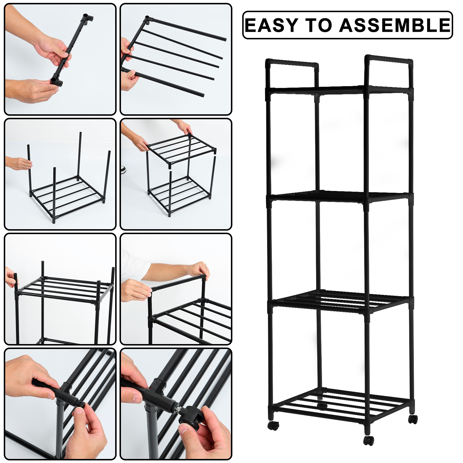 Dznils 4-Tier Metal Bathroom Storage Shelf Unit Space Saver, with Caster Wheels - Image 5