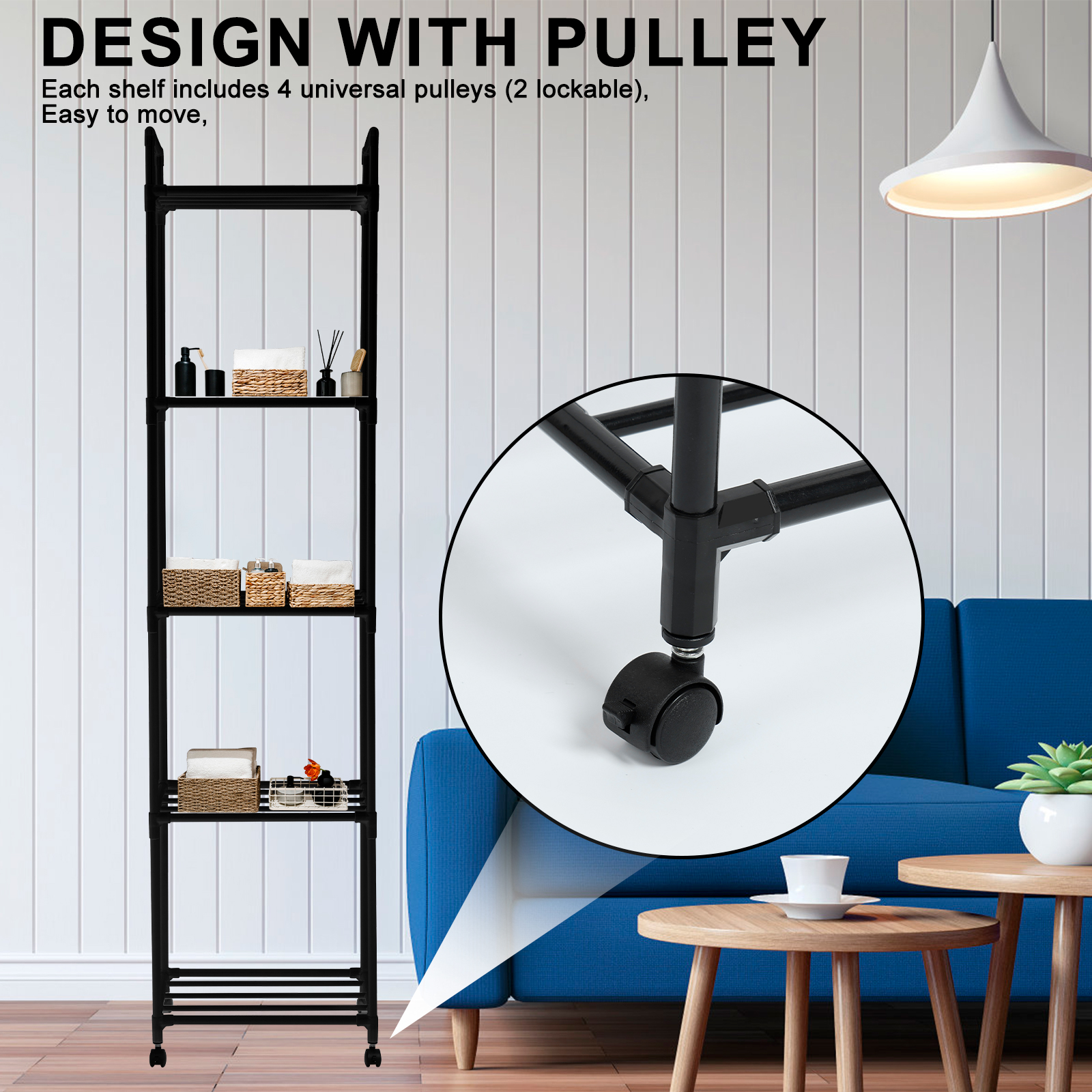 Dznils 4-Tier Metal Bathroom Storage Shelf Unit Space Saver, with Caster Wheels - Image 4