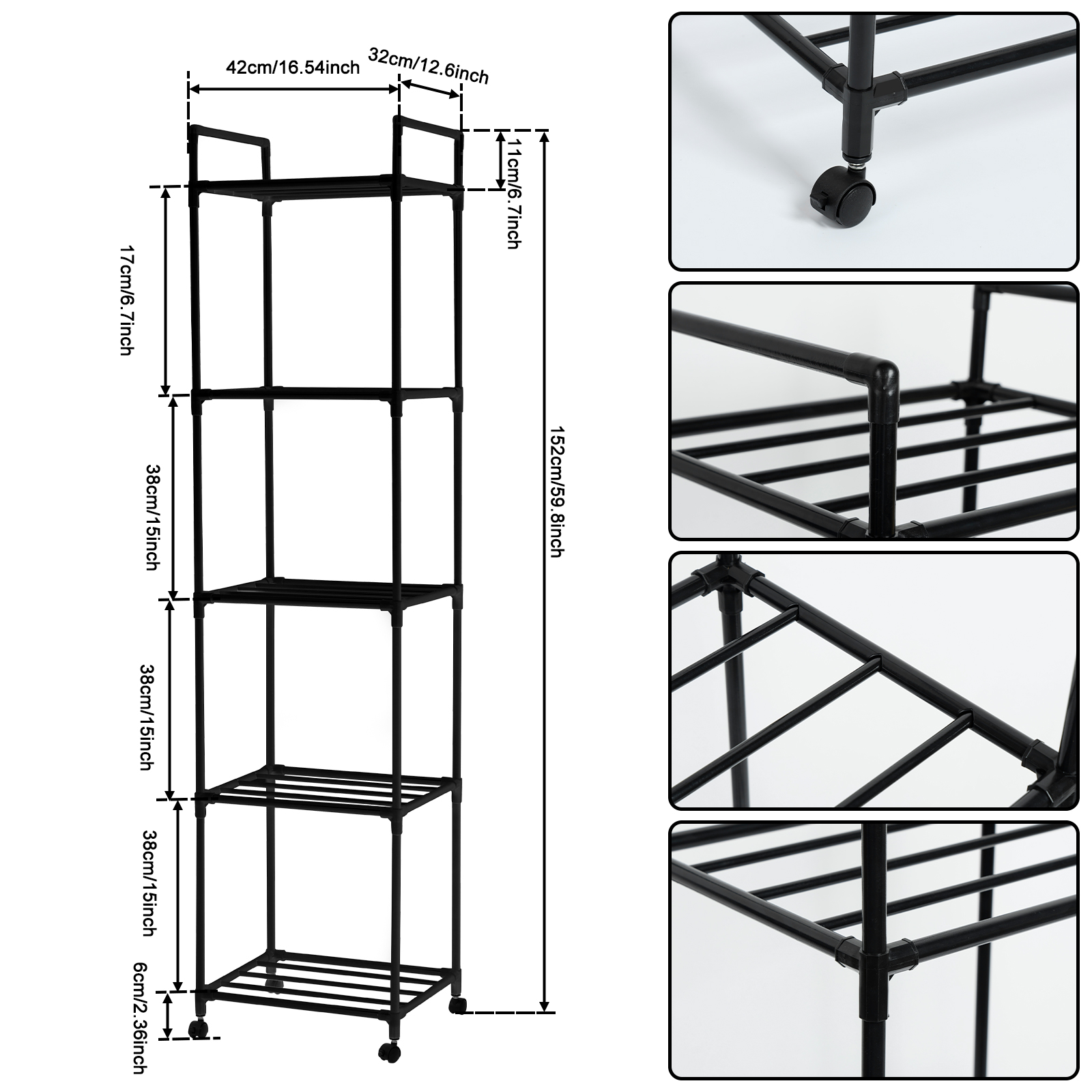 Dznils 4-Tier Metal Bathroom Storage Shelf Unit Space Saver, with Caster Wheels - Image 3