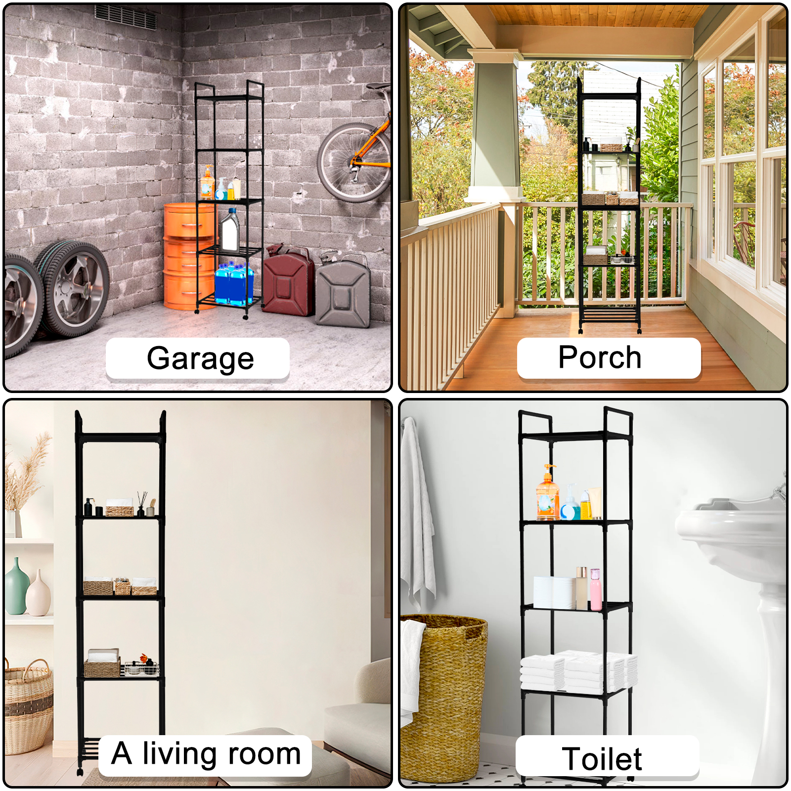 Dznils 4-Tier Metal Bathroom Storage Shelf Unit Space Saver, with Caster Wheels - Image 10