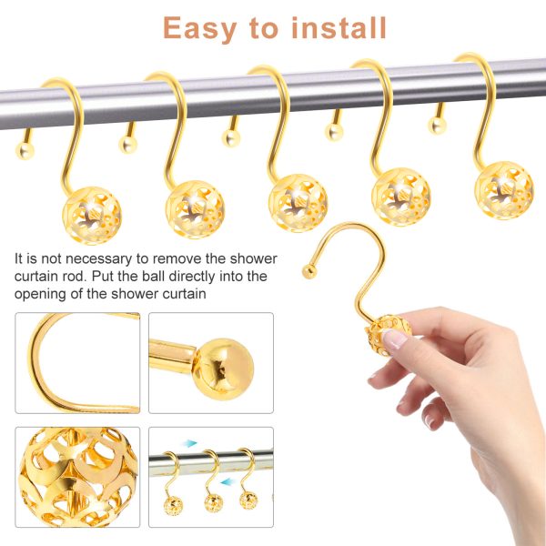 Dznils Rustproof Metal Hollow Ball Shower Curtain Hooks, Rose Gold - Image 13