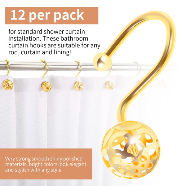 Dznils Rustproof Metal Hollow Ball Shower Curtain Hooks, Rose Gold - Image 11