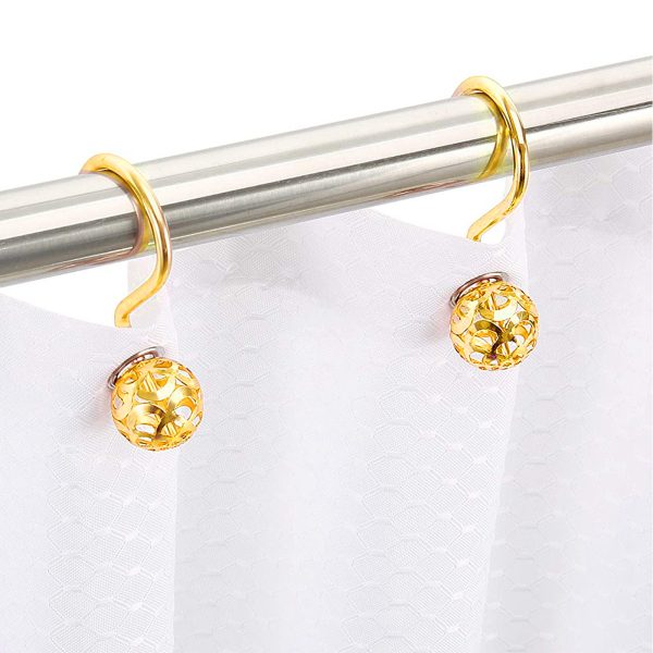 Dznils Rustproof Metal Hollow Ball Shower Curtain Hooks, Rose Gold