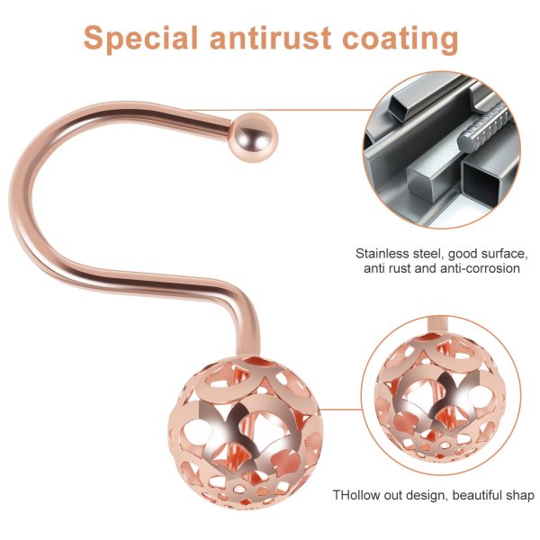 Dznils Rustproof Metal Hollow Ball Shower Curtain Hooks, Rose Gold - Image 8
