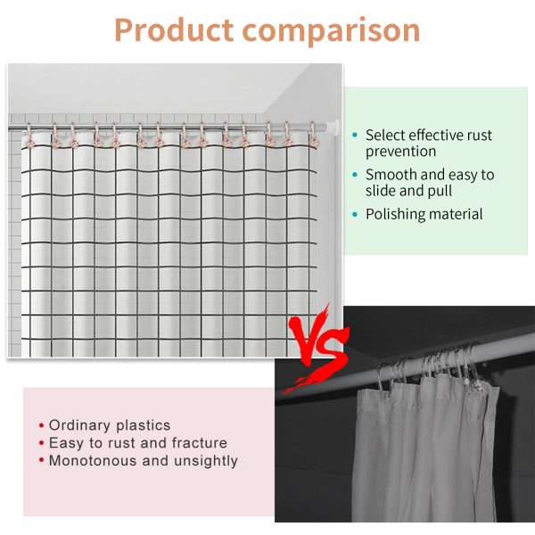 Dznils Rustproof Metal Hollow Ball Shower Curtain Hooks, Rose Gold - Image 6