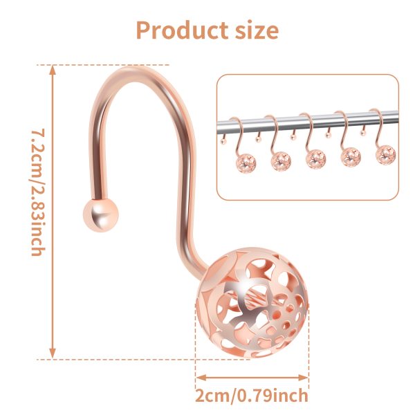 Dznils Rustproof Metal Hollow Ball Shower Curtain Hooks, Rose Gold - Image 5