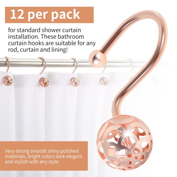Dznils Rustproof Metal Hollow Ball Shower Curtain Hooks, Rose Gold - Image 4