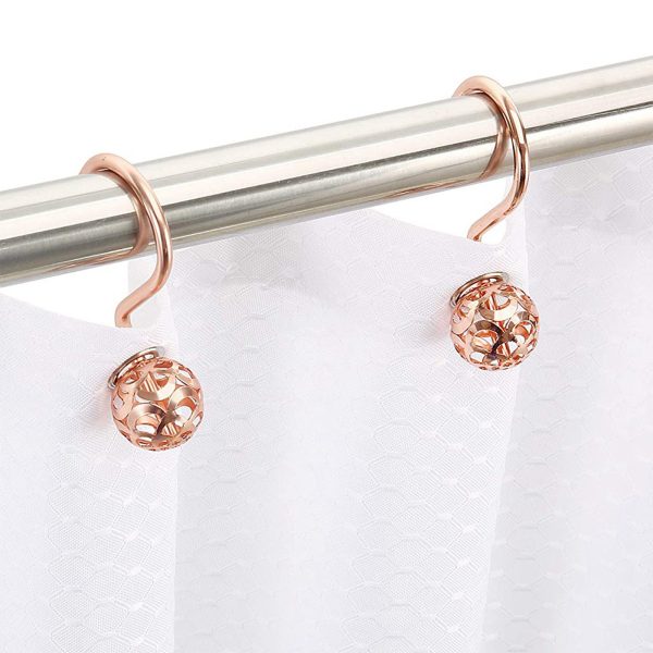 Dznils Rustproof Metal Hollow Ball Shower Curtain Hooks, Rose Gold - Image 3