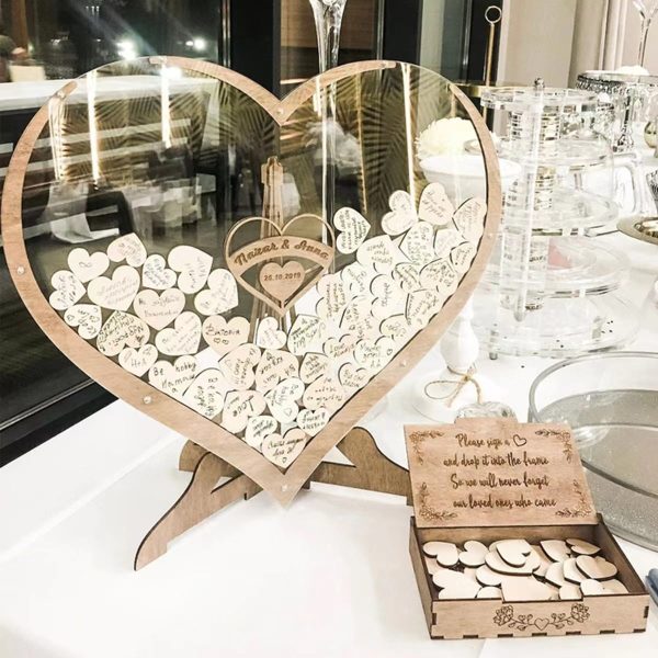 Keyohome Wedding Guest Book Kit Wooden Heart Shape Guest Book Drop Box for Wedding and Anniversary