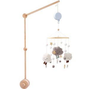 Keyohome Baby Crib Mobile Arm Wooden Crib Mobile Holder with Music Box Baby Mobile Bassinets Arm for Nursery,Unisex,27"
