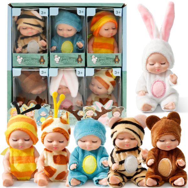 Keyohome 6Pcs Mini Baby Dolls,4" Newborn Dolls Gift Set,Cute Reborn Baby Dolls Toys for Kids 3+,with Animal Clothes