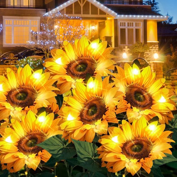 Keyohome 2 Packs Solar Garden Lights LED Outdoor Waterproof Decorative Sunflower Ornaments Stake Lights for Pathway Landscape Lamp Patio Fence Yard Lighting Outdoor Decor