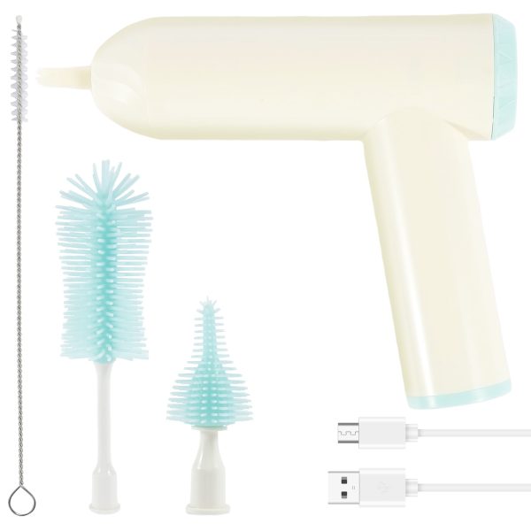 Keyohome Electric Baby Bottle Brush Set, Baby Bottle Brush Cleaner with Silicone Nipple and Straw Brush,White