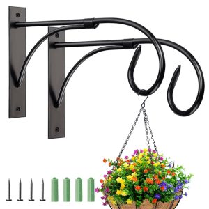 Keyohome 2Pcs Hanging Plant Basket Brackets,10.53" Metal Plant Hanger Hook Heavy-Duty Wall Plant Hooks with Screws for Outdoor Indoor