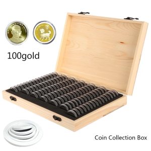 Keyohome Wooden Coins Storage Box,Coin Capsules Holder with Foam Gasket for Coin Collection Supplies,Coin Collector Display Commemorative Coin Case for 100 Coins