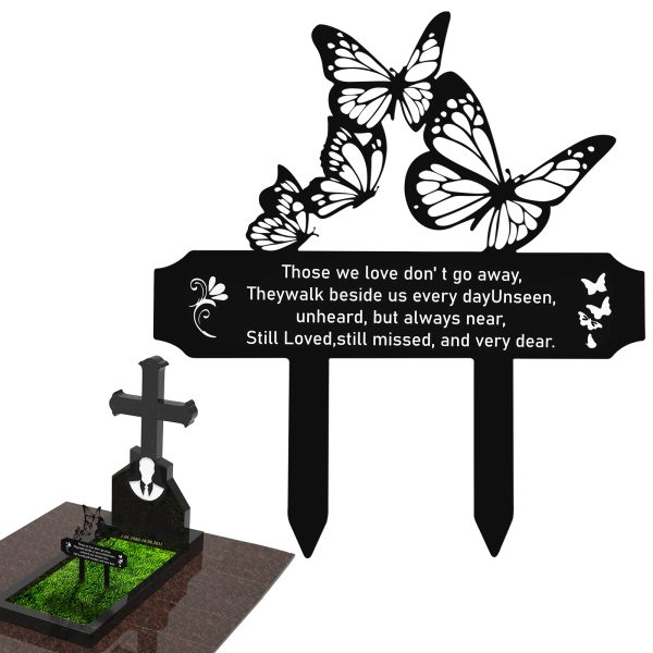 11.8 x 11 inch Butterfly Memorial Stake, Butterfly Cemetery Decoration for Grave, Cemetery Metal Grave Plaque Stake Marker