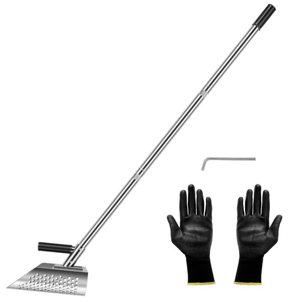 Manual Sand Sifter Shovel, Metal Detecting Sand Scoop, Stainless Steel Long Handle Sand Scoop with Gloves, Sturdy Beach Sand Metal Detecting Tool for Underwater Treasure Hunting