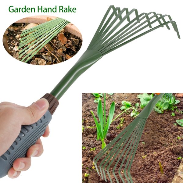 2PCS 9 Teeth Garden Rake, 15.5 Inch Grass Rake, Hand Rake Leaf Broom with Lightweight Ergonomic Comfort Grip, Cleaning Rake Pet Excrement Rake Gardening Tools for Home Hotel Lawns Garden