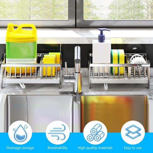 Dznils Kitchen Sink Caddy Organizer Sponge Holder Dish Brush Soap Dispenser Holder for Countertop - Image 10