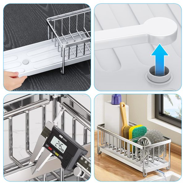 Dznils Kitchen Sink Caddy Organizer Sponge Holder Dish Brush Soap Dispenser Holder for Countertop - Image 8